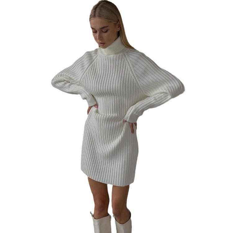 Robe tricotée pour femmes avec col haut et grandes manches Chic und Stil