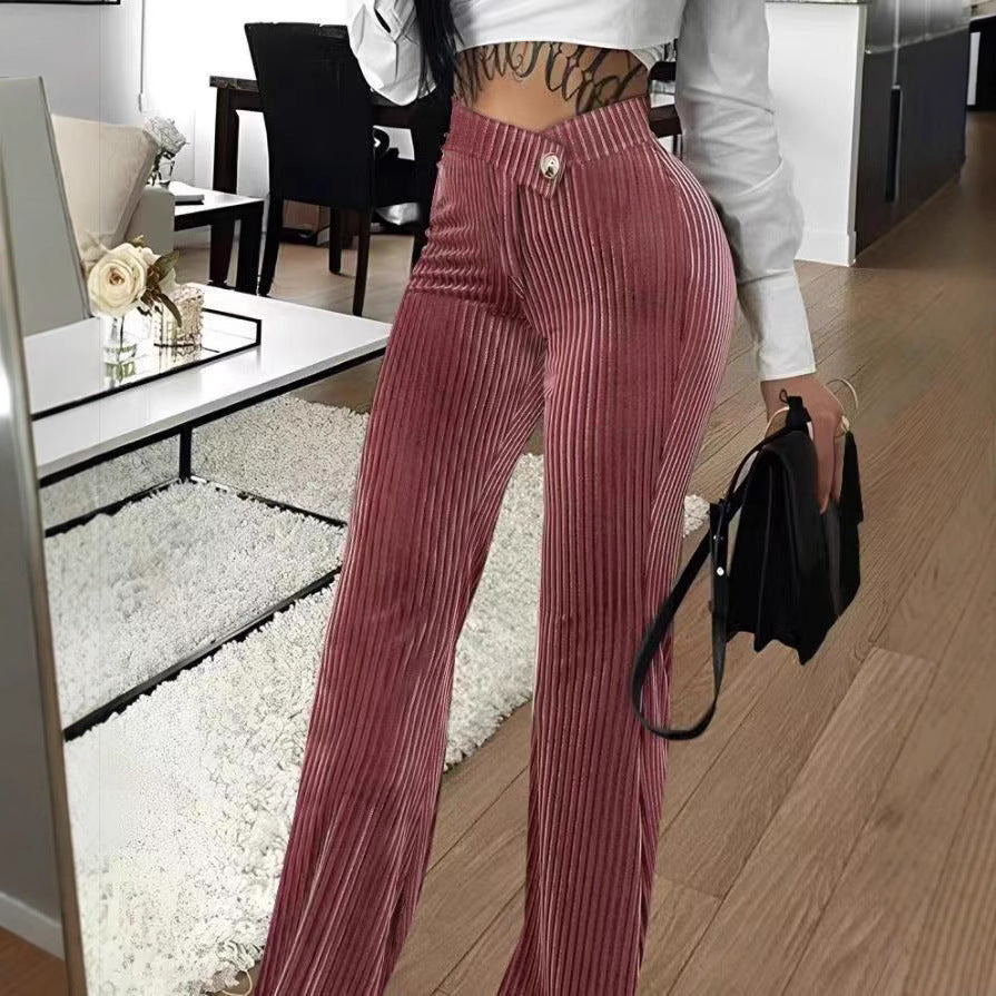 Ladies Elegant Pleated Pants with Button Details Chic and Style