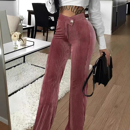 Ladies Elegant Pleated Pants with Button Details Chic and Style
