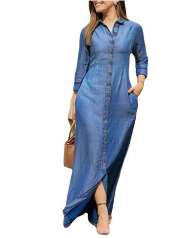 Robe maxi à manches longues avec patte de boutonnage et poches latérales Chic und Stil