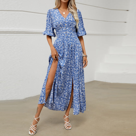 Robe maxi avec imprimé floral et fermeture à boutons pour femmes Chic und Stil