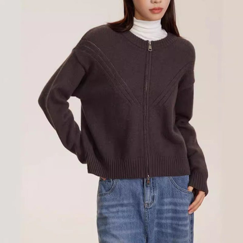 Dames gilet en tricot douillet avec fermeture éclair moderne et joli design structuré Chic und Stil