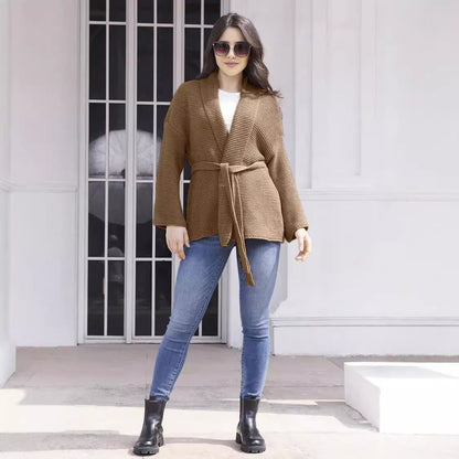 Dames Cardigan en tricot confortable avec ceinture à la taille et coupe ample Chic und Still