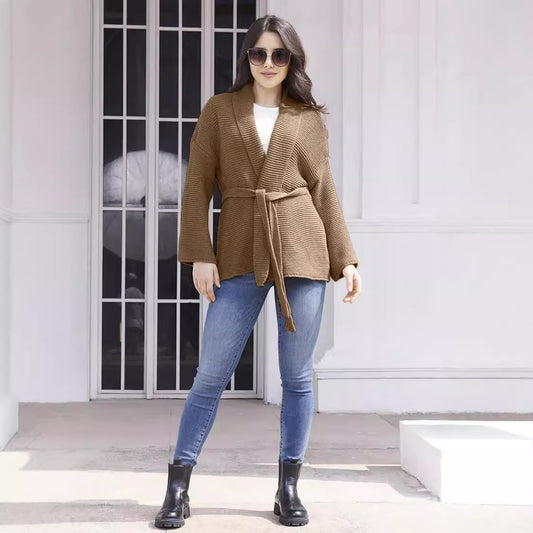 Dames Cardigan en tricot confortable avec ceinture à la taille et coupe ample Chic und Still