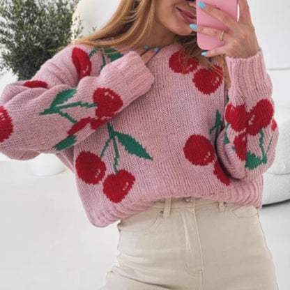 Pull décontracté pour femmes avec motif cerise fruité et tricot doux Chic und Stil