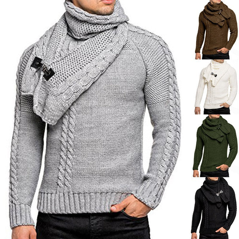 Knitted pullover for men with integrated scarf Chic und Stil