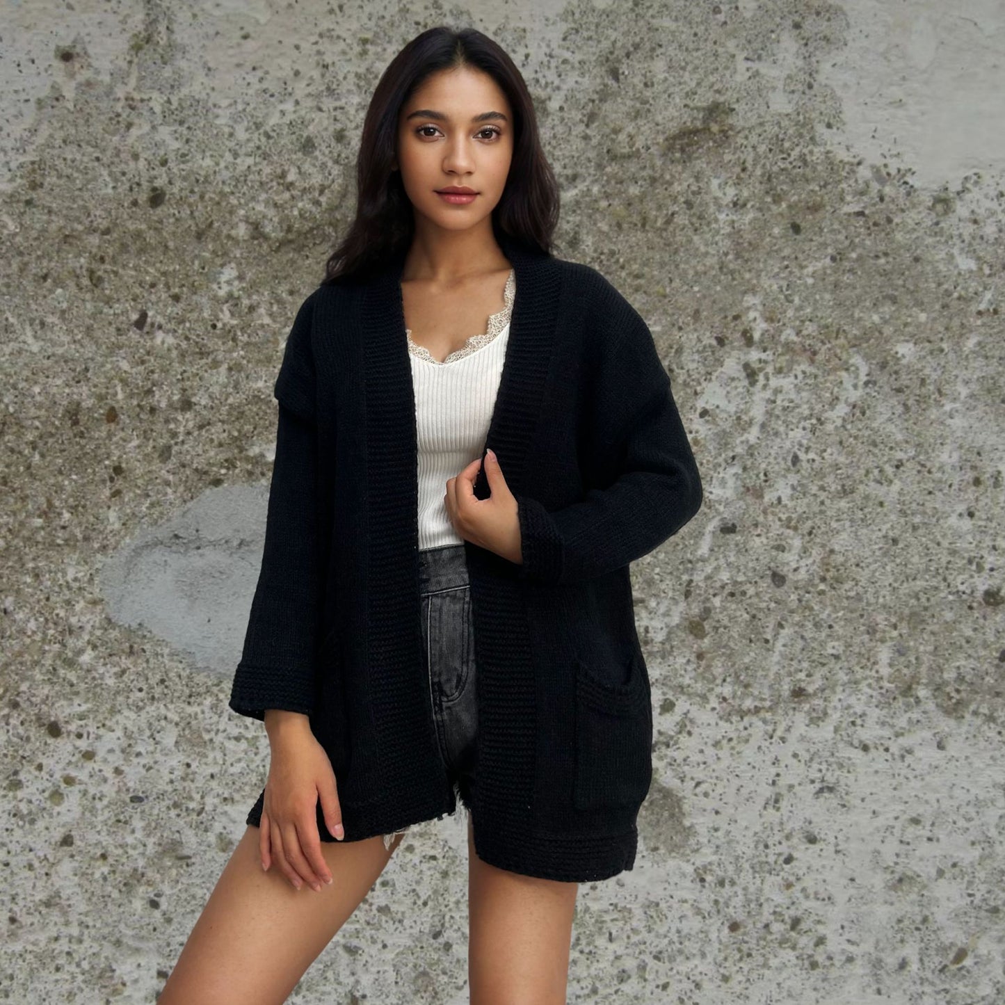 Dames Grand Tricot Cardigan avec grandes poches et design ouvert Chic und Stil