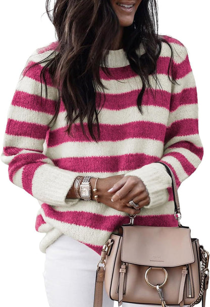 Pull en tricot décontracté pour femmes avec de larges rayures transversales Chic und Stil
