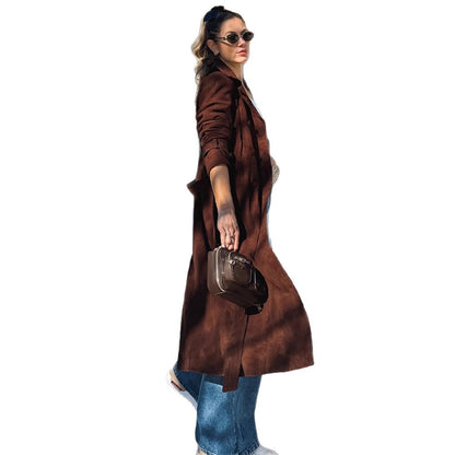 Dames Élégant Trench-coat Long en Daim Doux Chic und Stil