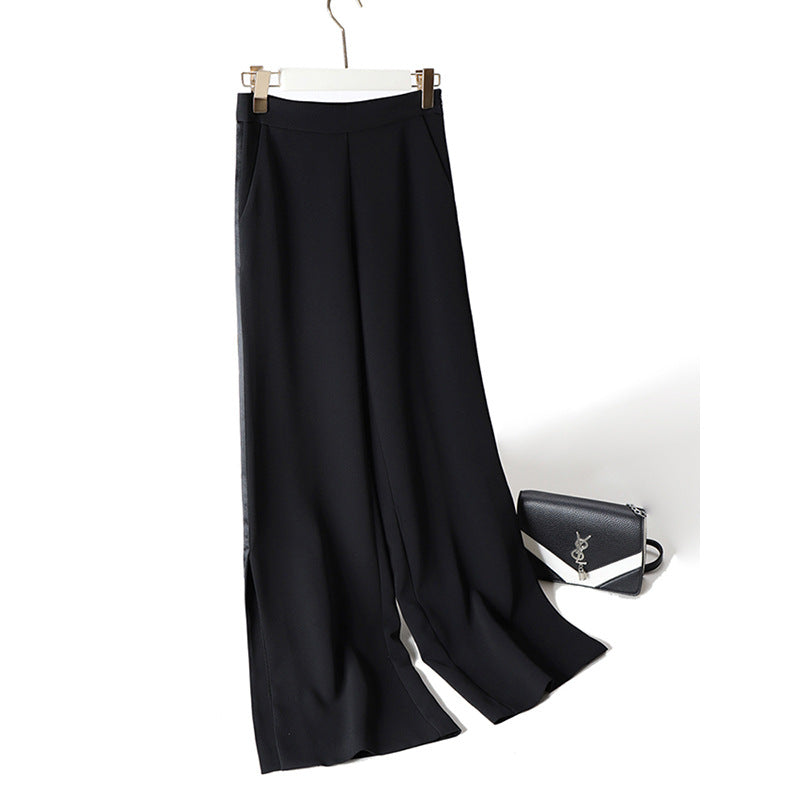 Elegant double-breasted cross blazer set and wide-leg pants for women Chic und Stil