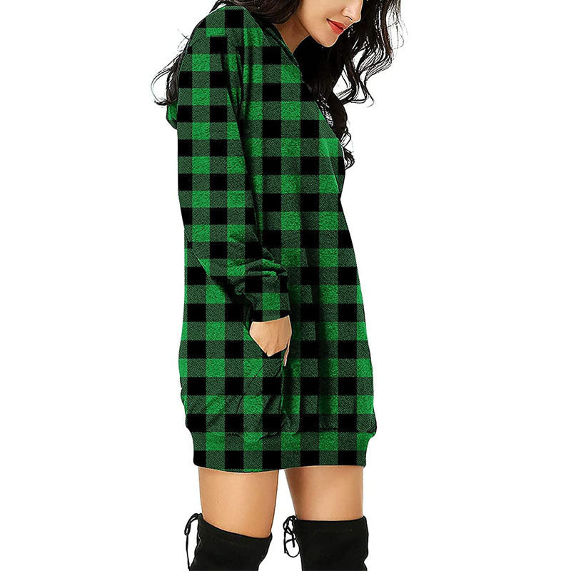 Robe à capuche pour femmes avec motif à carreaux et poches latérales pratiques Chic und Stil