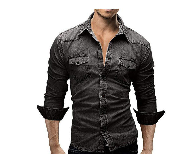 Chemise en denim pour hommes avec des poches à rabat élégantes et une coupe slim à la mode Chic und Stil
