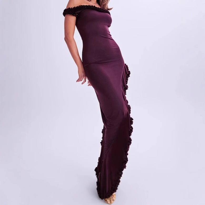 Dames Élégant Robe Maxi avec Détail Volant Chic und Stil
