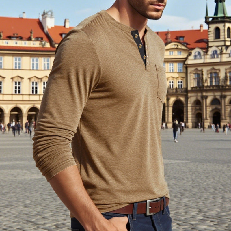 Chemise Henley à manches longues pour hommes avec boutons et accents élégants Chic und Stil