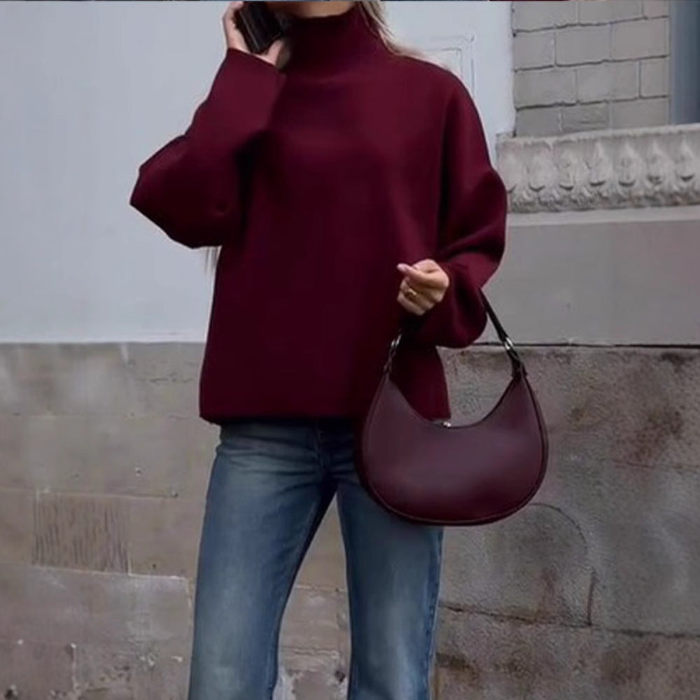 Oversized knit pullover for women with high collar and relaxed fit Chic and Style