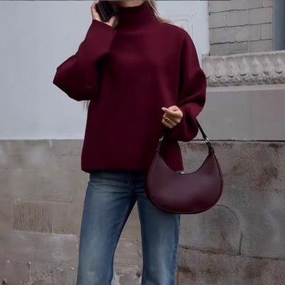 Oversized knit pullover for women with high collar and relaxed fit Chic and Style