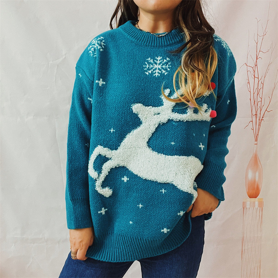 Pull féminin élégant avec motif créatif de renne et tricot texturé Chic und Stil