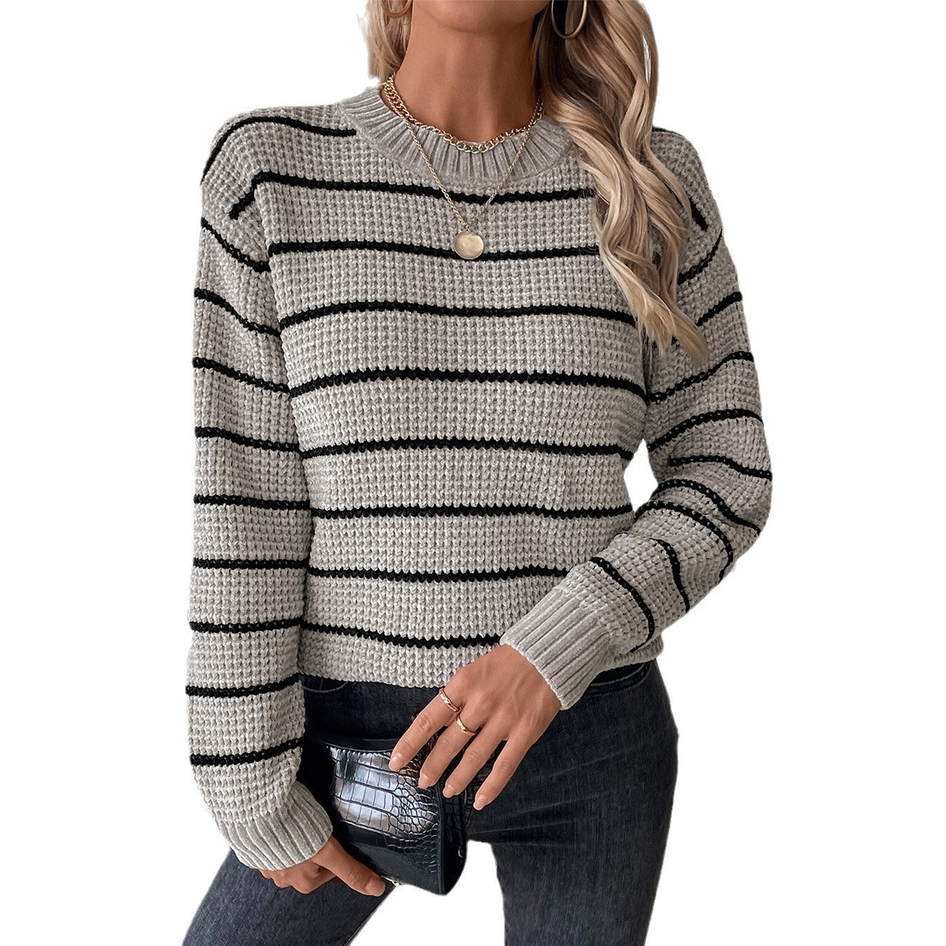 Pull léger pour femme en tricot avec un large motif rayé Chic und Stil