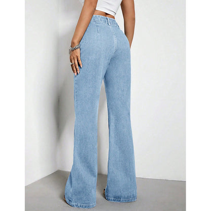 Jeans à jambes larges taille haute pour femmes avec poches décoratives Chic und Stil