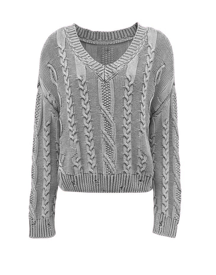 Pull en gros tricot confortable pour dames avec décolleté en V et design en torsades Chic und Stil