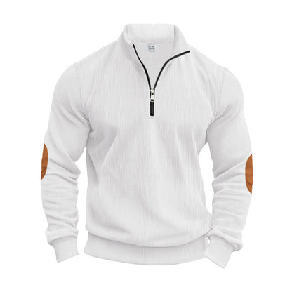 Pull fashion pour hommes avec fermeture éclair et patches de coude contrastants Chic und Stil