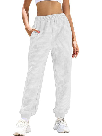 Women Comfortable Waffle Texture Sweatpants with Elastic Waist and Side Pockets Chic and Style