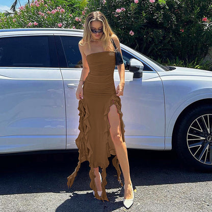 Robe maxi à fronces pour dames avec ourlet asymétrique Chic und Stil