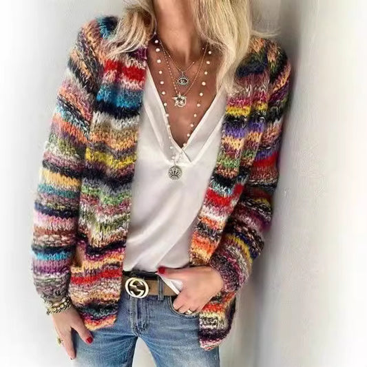 Dames Cardigan ouvert tricoté avec des rayures colorées et une coupe décontractée Chic und Stil
