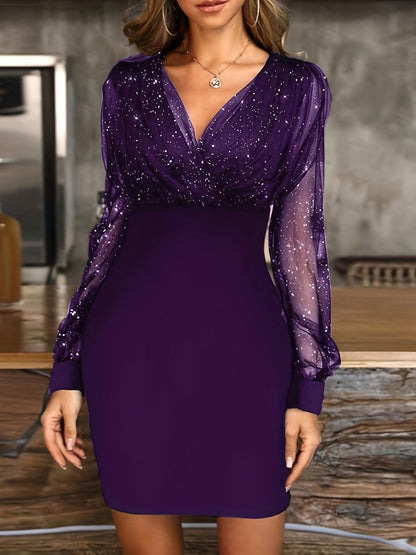 Robe de cocktail scintillante pour femmes avec des manches transparentes Chic und Stil