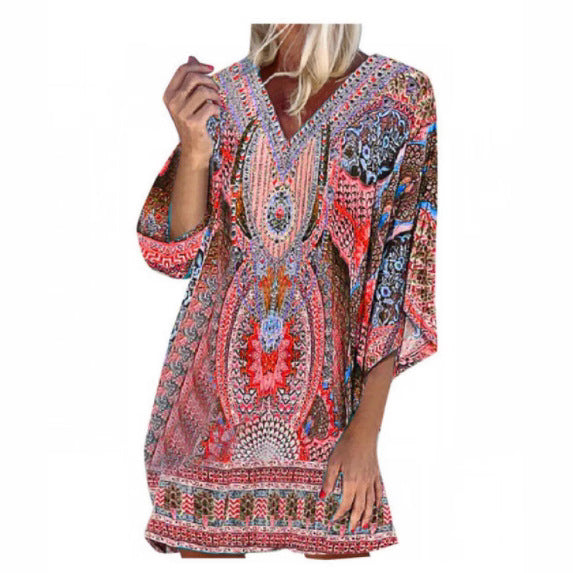 Robe kaftan légère pour femmes avec un décolleté en V profond et des manches cloche Chic und Stil