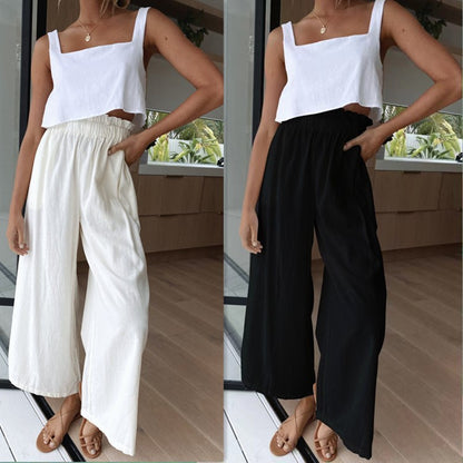 High-waisted palazzo pants for women with elastic waist and side pockets Chic and Style