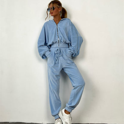 Dames Ensemble de jogging en velours sportif avec fermeture éclair Chic und Stil