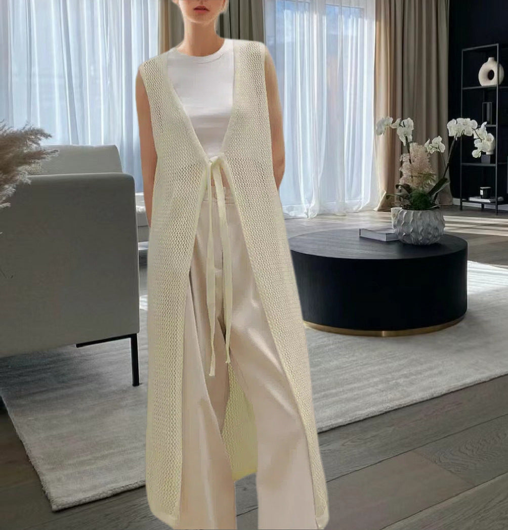 Dames gilet en tricot avec coupe ample et lien Chic und Stil