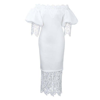 Robe maxi off-shoulder pour dames avec des accents en dentelle et une coupe flatteuse pour la silhouette Chic und Stil