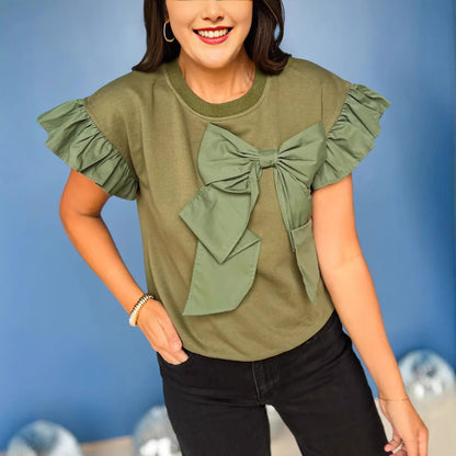Femme Pull Top Détails Volants Nœuds Chic und Stil