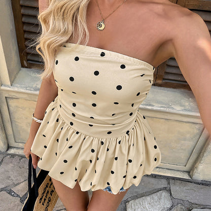 Top peplum sans épaules à pois pour femmes Chic und Stil
