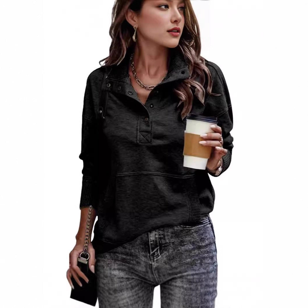 Pull sportif pour femmes de style vintage avec col montant et boutons pression Chic und Stil