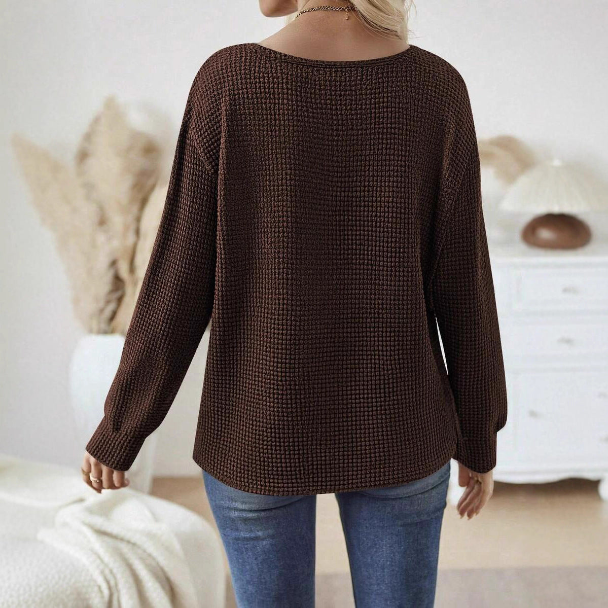 Casual waffle knit pullover for women Chic and Style