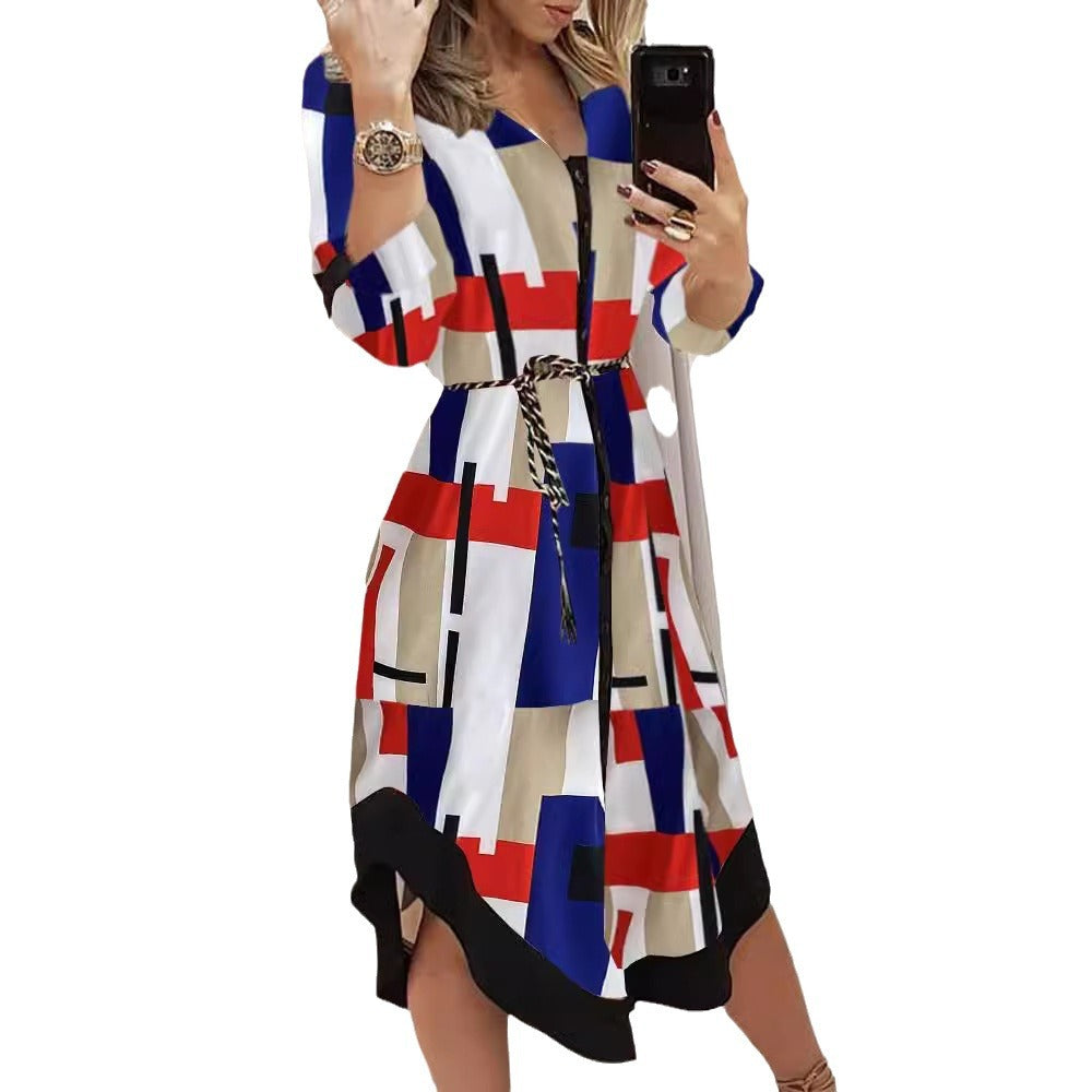 Ladies' Striped Button-Down Shirt Dress with Belt Chic und Stil