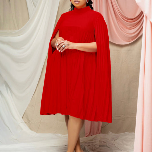 Robe cape plissée pour dames avec col montant et manches longues Chic und Stil