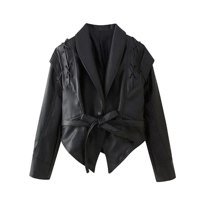Fashion faux leather jacket for women with decorative lacing and a contemporary cut Chic and Style