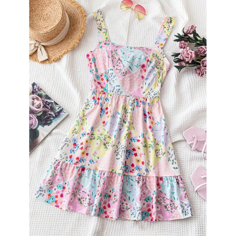 Robe d'été à volants floraux pour femmes Chic und Stil