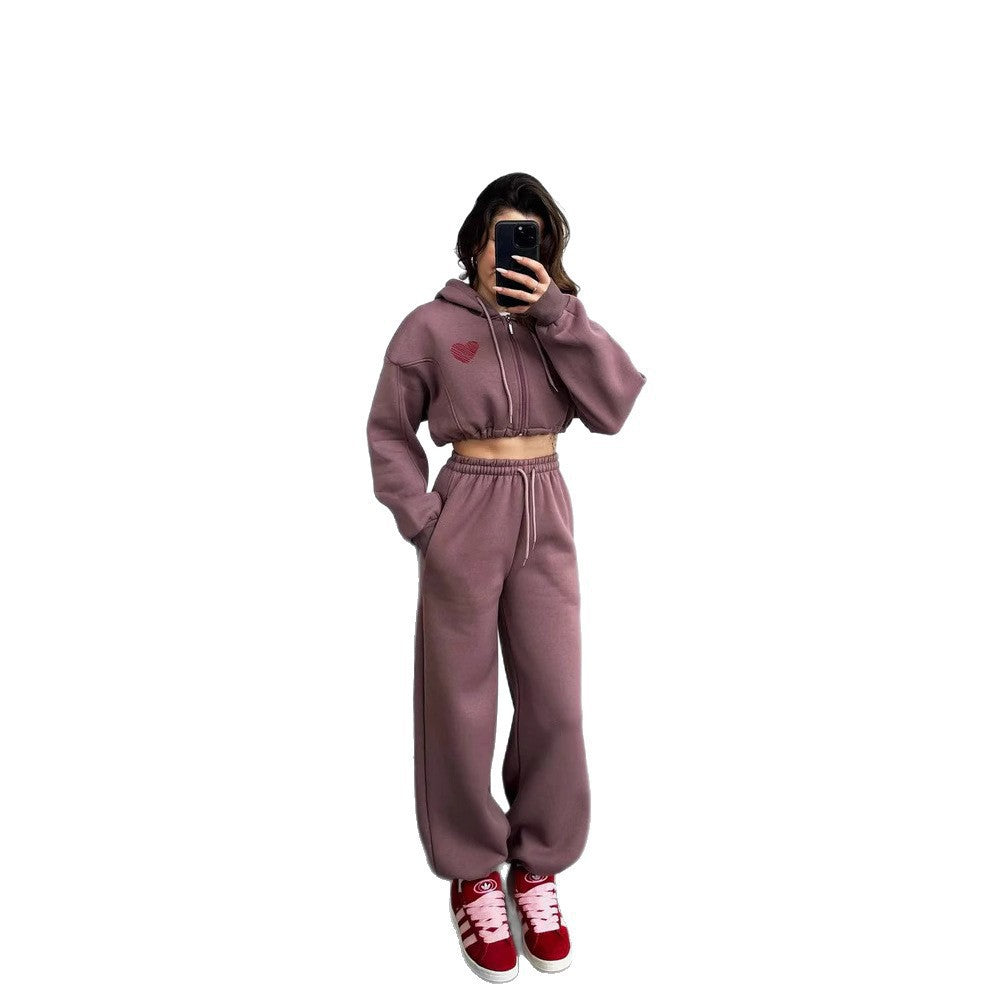 Casual cropped hoodie set for women with wide jogger pants Chic and Style