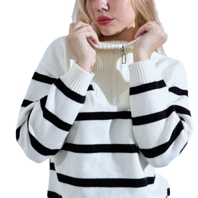 Pull en tricot pour femmes avec col montant et fermeture éclair Chic und Stil