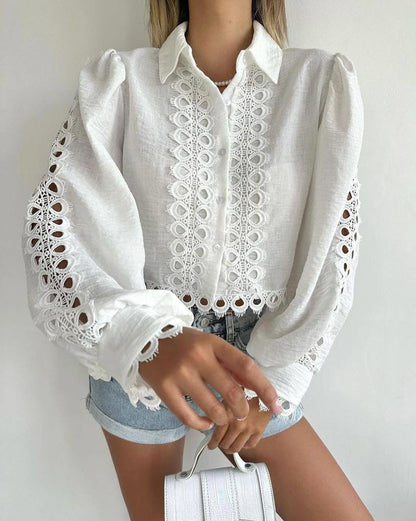 Dames blouse élégante avec motif brodé raffiné et manches ballons Chic und Stil