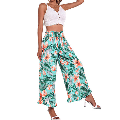 Wide palazzo pants for women with a floral design and an elastic waistband Chic and Style