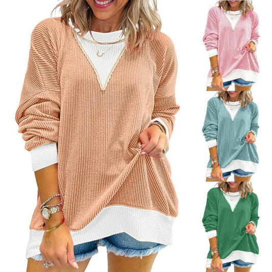 Pull décontracté pour femmes en matériau structuré avec décolleté en V Chic und Stil