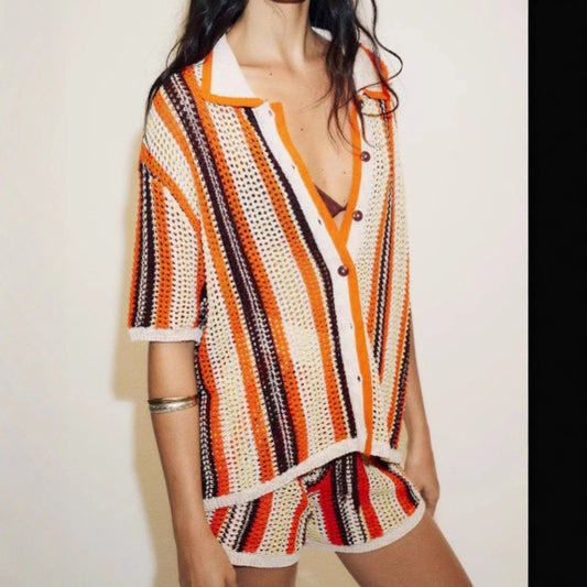 Shorts d'été rayés pour femmes en matériau aéré Chic und Stil