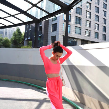 Ladies trendy top with high waist wide pants chic and style