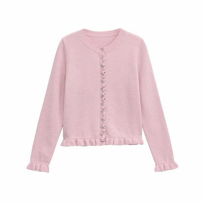 Dames doux cardigan en tricot avec volants décoratifs Chic und Stil